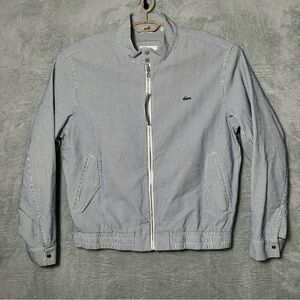 Lacoste Jacket Mens Size 56 XXL Blue White Seersucker Lined Preppy Striped Logo
